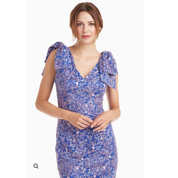 NWT JS Collections Kamila Bow Mermaid Gown Blue Embroidered Dress Size 2 - Picture 2 of 8